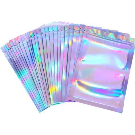 PA 50 Stück wiederverschließbare Aluminiumfolienbeutel, Aluminiumfolienbeutel, holografische Verpackungsbeutel, Aluminiumfolien-Aufbewahrungsbeutel für die Lebensmittelaufbewahrung (10,5 x 15 cm) (1/4)