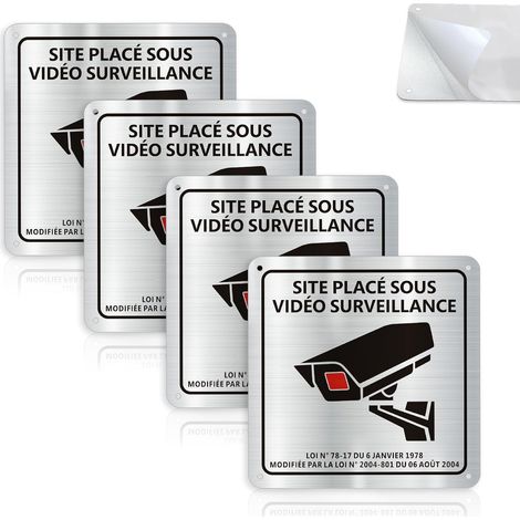 Autocollant Panneau Video Surveillance Aluminium Adhesif 15×15cm, Pancarte Site Sous Camera Surveillance Adhesive, Avec Trous Percés (1/5)