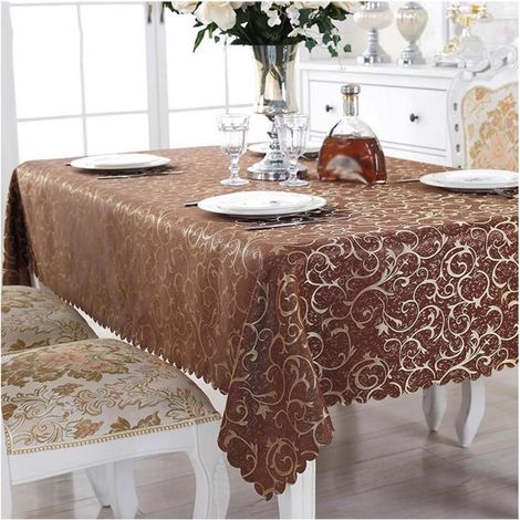 Nappe de table rectangulaire en jacquard 140x240 cm Marron foncé, facile d'entretien, élégante