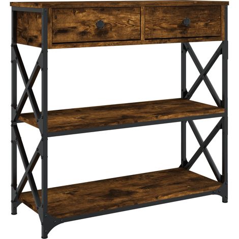 Table console meuble d'entrée avec tiroirs et étagères 75 x 28 x 75 cm bois d'ingénierie marron et métal DEC031805
