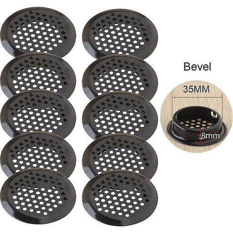 Lot de 10 grilles d'aération circulaires noires pour soffite, en acier inoxydable, 19-53 mm, à persiennes inclinées de 35 mm. (1/5)