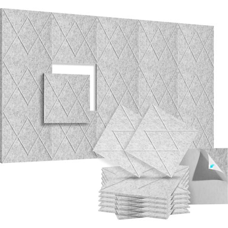 Lot de 12 panneaux acoustiques auto-adhésifs, rembourrage insonorisant en polyester, panneaux muraux insonorisants haute densité, 30 x 30 x 1 cm, gris (1/5)