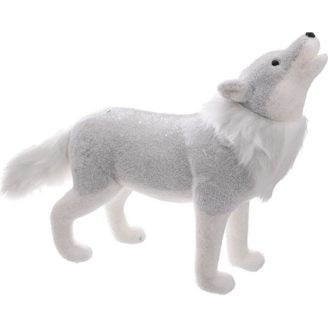 Atmosphera – Déco de Noël loup bicolore blanc et gris 60 x 45 cm – Matière polystyrène et nylon – Décoration intérieure festive (1/3)