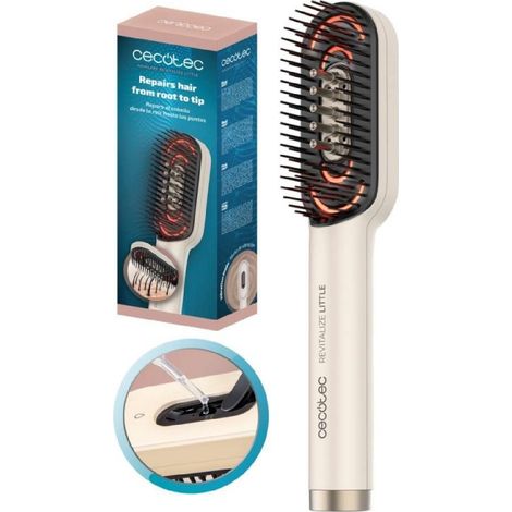 Cecotec Cepillo Reparador con Luz LED HairCare Revitalize Little. Aplicador de Serum y Masaje Vibratorio, Cuida, Repara