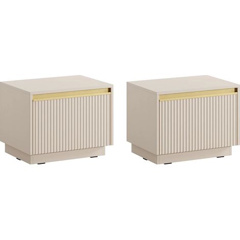 Lotto di 2 comodini sospesi o da appoggio con 1 cassetto MDF Beige e Dorato - POSINIA (1/5)