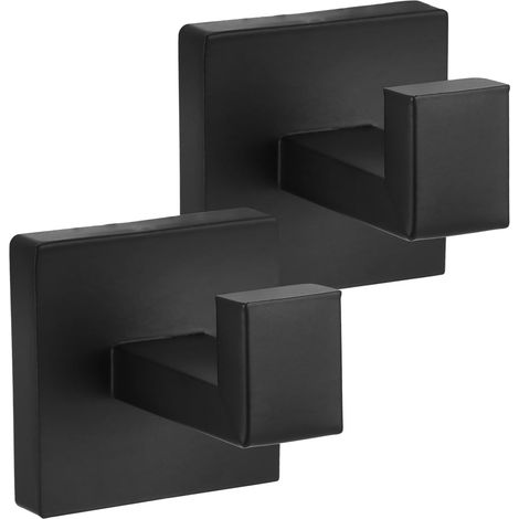 Gancho para toallas de baño, clavija cuadrada de acero inoxidable, color negro, juego de 2 (1/5)
