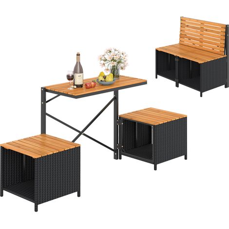 COSTWAY Patio Furniture Set with Raised Garden Bed Table with Built-in Chairs (1/5)