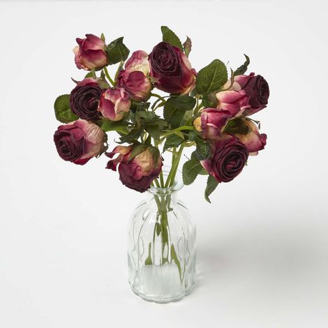 HOMESCAPES Artificial Bouquet of Dried Burgundy Roses (1/5)