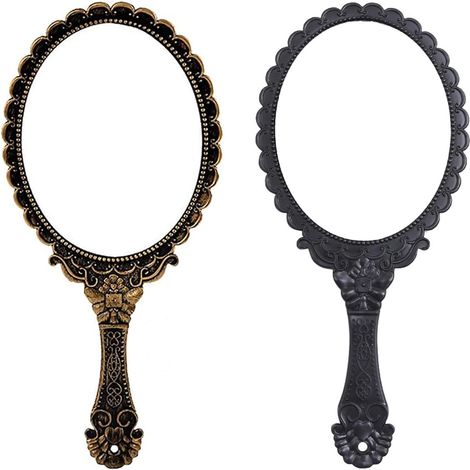 Pièces Miroir à Main Vintage, Miroir à Main avec Poignée, Petit Miroir à Main Rétro, Miroir de Main Voyage Romantique, Cosmétique Miroir de Main Ovale pour Dames et Filles (Noir, Bronze)