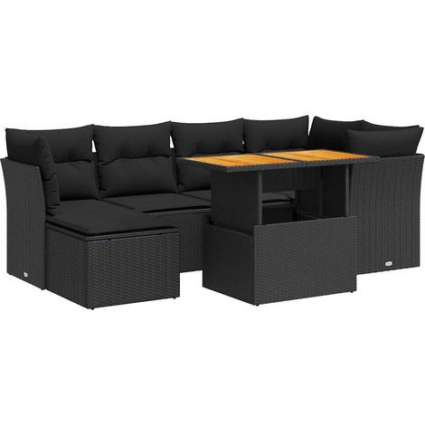 Set Divani da Giardino con Cuscini 7pz Nero Polyrattan vidaXL (1/5)