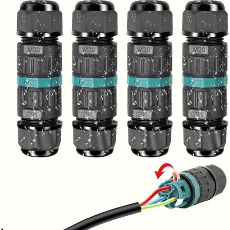 Connecteur électrique étanche IP68 – Lot de 4 – Raccord 3 fils pour câbles Ø 9 à 12mm – Résistant à l'eau et à la poussière (1/5)