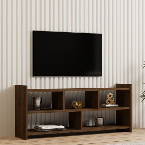 Mueble TV Loreglia, 5 estantes, 5 espacios, soporta 40 kg, 118x28x55 cm, color nogal marrón (1/5)