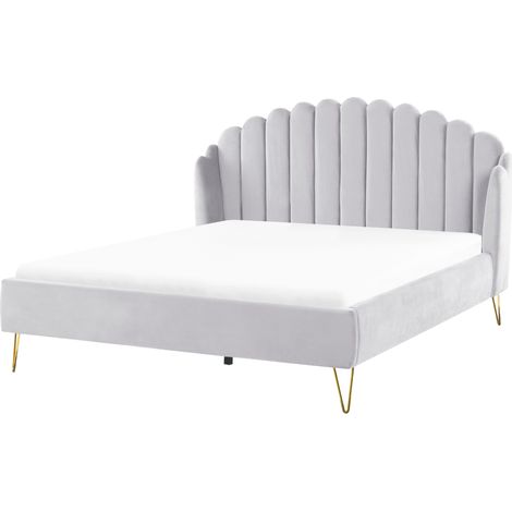 Cama con somier de terciopelo gris claro dorado 180 x 200 cm cabecero Ambillou (1/5)