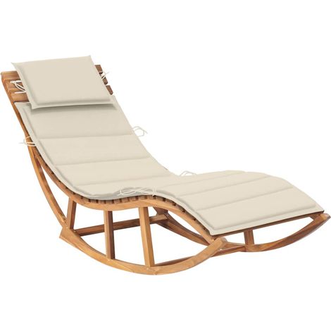 Transat chaise longue bain de soleil lit de jardin terrasse meuble d'extérieur à bascule avec coussin bois de teck solide