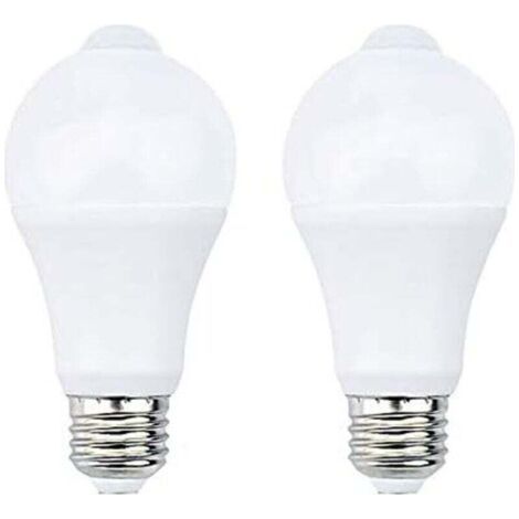 12W E27 PIR Infrarouge Ampoule LED avec Détecteur de Mouvement ON/OFF Automatiquement A60 220V 1200lm équivalent 120W Halogène pour Escalier Couloir Garage(Lot de 2, Blanc Froid 5700K) [Classe énergét (1/5)