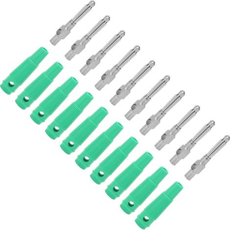Lot de 10 fiches bananes 7 broches 4 mm en cuivre 1000 V 32 A empilables avec manchon souple, à visser, vertes (1/5)