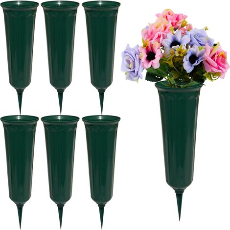 Vases à fleurs pour monuments funéraires, vases de cimetière, porte-fleurs pour pierres tombales, vases coniques pour tombes, pots de fleurs pour plantes d'extérieur, pots décoratifs en plastique (lot (1/5)