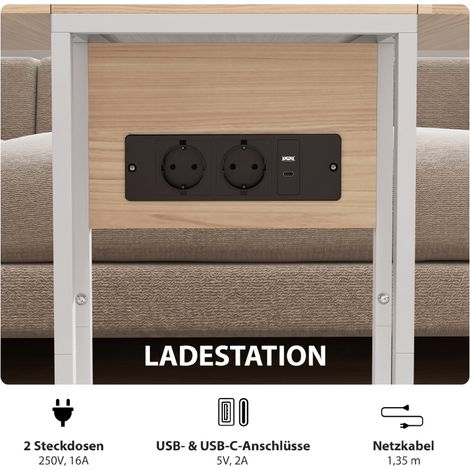 Table d'appoint pliante avec station de charge USB, métal, 39 x 29 x 57 cm, teinte bois (1/5)