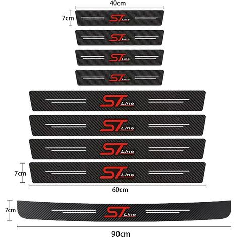 (9 pièces) Bande adhésive de protection en fibre de carbone pour seuil de porte de voiture,film protecteur étanche pour Ford ST,Fiesta,Focus Edition,KUGA,Mondeo (1/3)