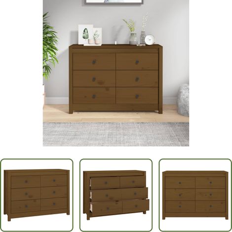 Kiefer Holz -  Beistellschrank Honigbraun 100x40x72 cm Massivholz Kiefer (1/5)