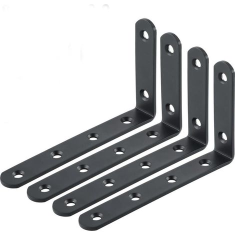 Équerres Étagère de Fixation Murale Console Emboutie en Métal Support d'Angle pour Étagère à Suspendre, 125 mm x 75 mm, Finition Noire Mate en Acier Inoxydable, 4 Pcs (1/4)
