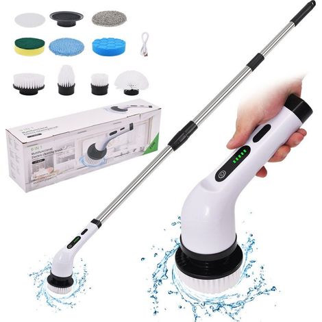 1 Brosse électrique rétractable, tête réglable 3 positions, étanche IP44, 300 g, pour joints de carrelage et paroi de douche (1/5)