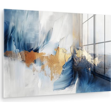 CUADRO DE METACRILATO Oro - Azul - Acuarela - Arte - Moderno Cuadros Decorativos 120x80 (1/5)