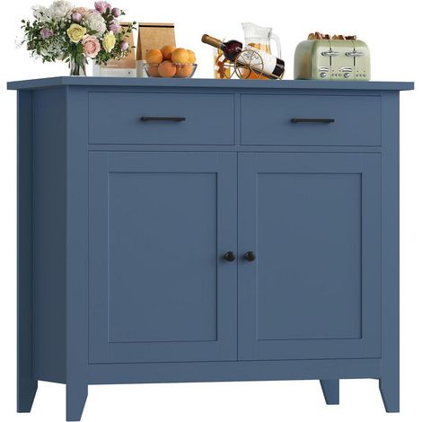 Küchenschrank mit Arbeitsplatte, 2 Schubladen & 2 Türen, Landhausstil Blau (1/5)