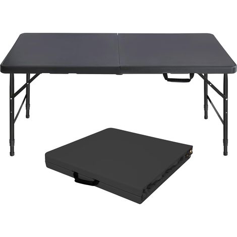 Table pliante 125 x 61 cm en plastique - Table de jardin pliante multifonction avec poignée pour barbecue, camping, fête - Noir (1/5)