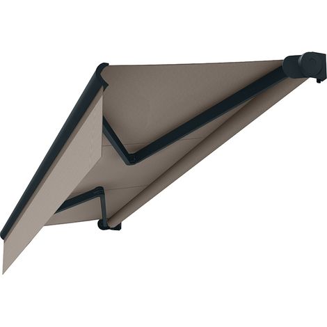 Store banne loggia AMARITE (Motorisation à interrupteur - Gris anthracite RAL 7016 - Taupe 250g/m² - 2.50 x 1.50 m)