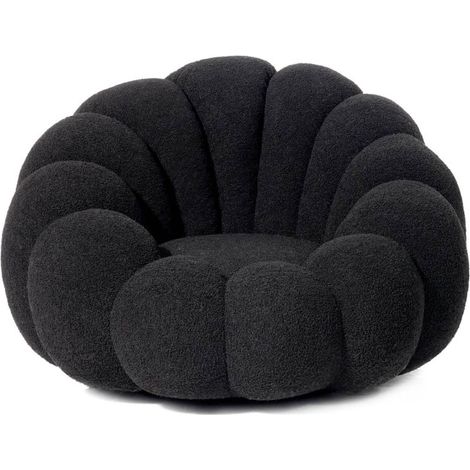 Fauteuil Design Coquillage "Bouclette" 98cm Noir (1/5)