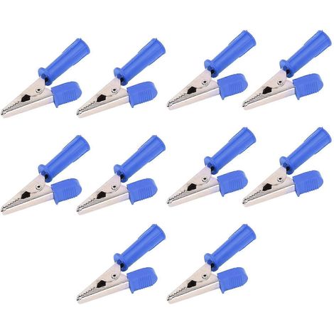 Lot de 10 pinces crocodiles isolées en laiton avec douille de 4 mm, ouverture de 10 mm, 20 A, référence J.60046, bleues (1/4)