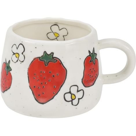 Mug en céramique - Joli motif fraise, 300 ml - Idéal pour le latte, le thé et le lait - Tasse imprimée élégante pour le bureau et la maison (motif fraise) (1/5)