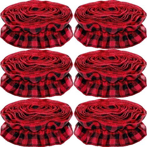 Weihnachtsbaum-Bandgirlande, Buffalo Plaid, Weihnachtsschmuck, 9 Fuß x 6 Rollen, rot und schwarz, Buffalo Plaid, Stoff-Baumbandgirlande, Weihnachtsdekoration für zu Hause (1/4)