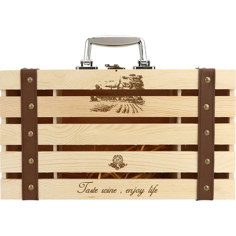 Boîte à vin en bois pour 2 bouteilles, design à barres droites évidées, idéale pour cadeau (1/5)