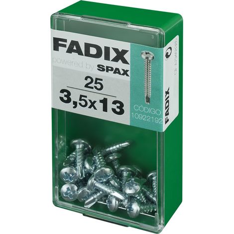 Caja de 25 unidades de tornillo de rosca chapa con cabeza redonda autotaladrante 3,5x13mm Fadix (1/2)