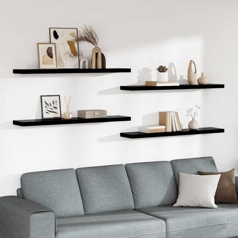 Schweberegale 4 Stk. Hochglanz-Schwarz 120x23,5x3,8 cm MDF