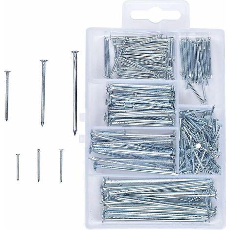 Clou assorti galvanisé 280 pièces tête plate, clous de construction et menuiserie, pointes pour bois, cadres et bricolage, quincaillerie polyvalente (1/5)