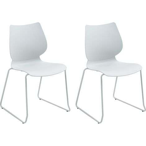Lot de 2 chaises visiteur conférence bureau salle à manger empilable en plastique blanc et métal 100007348 (1/5)