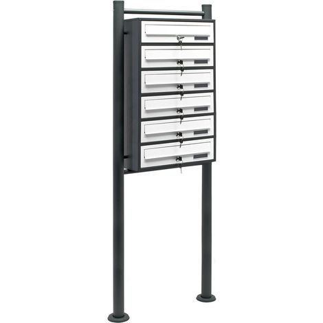 Blocco 6 cassette postali piedino appoggio 6 scomparti sovrapposti antracite e bianco 160000043