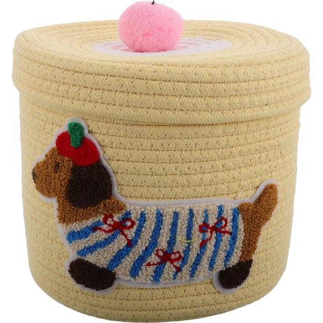 Panier de Rangement en Corde de Coton Tissé de Chien avec Couvercle Anti-poussière, Grosse Capacité pour Jouets D'animaux, pour L'intérieur de Voiture (1/5)