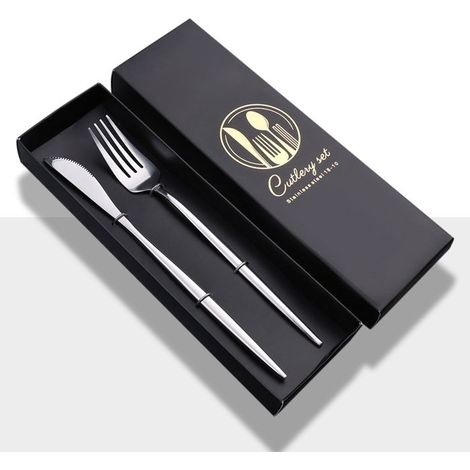 Coffret cadeau de couverts miroir brillant en acier inoxydable 2 pièces/paquet, Style: fourchette à couteau (argent) (1/5)