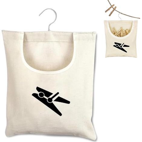 Sac à pinces à linge - Toile - Crochet rotatif à 360° - Sac à suspendre - Capacité max. 100 pinces - Panier à linge résistant aux intempéries - Gris (1/5)