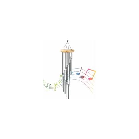 Wind Chime - Aluminum Tubes - Solid Wood Top - Outdoor Indoor Garden Patio Balcony Decor - Silver - 1 Piece (1/5)