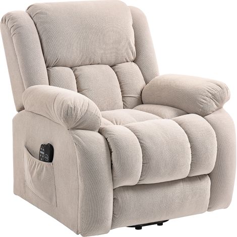 Poltrona Alzapersona Massaggiante e Reclinabile 93x104x105 cm con Telecomando in Tessuto Effetto Velluto Beige