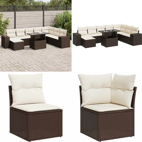vidaXL Salon de jardin avec coussins 9 pcs marron résine tressée (1/5)