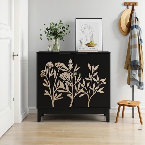 Buffet 80 cm sculpté 2 portes étagères réglables mdf noir design contemporain (1/5)