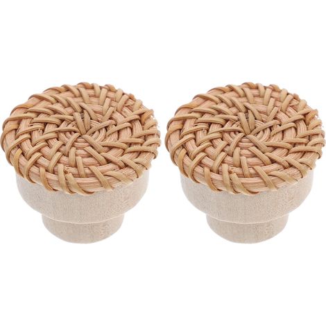 Lot de 2 Boutons en Bois et Rotin Tressé pour Commode, Poignées Décoratives et Pratiques en Bois Naturel, Style Vintage Créatif pour Décoration Maison et Salle de Bain (1/5)