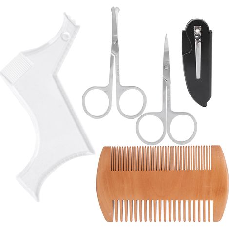 Gabarit transparent pour la mise en forme de la barbe, peigne et ciseaux, kit de coiffure et d'entretien de la barbe (1/5)