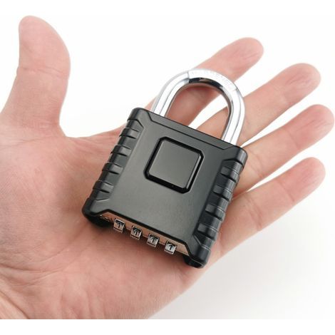 Cadenas Code 4 Chiffres,53mm Cadenas Extérieur Etanche, Robuste et Antivol, 8mm Loquet Cadenas à Combinaison Noir (1/5)